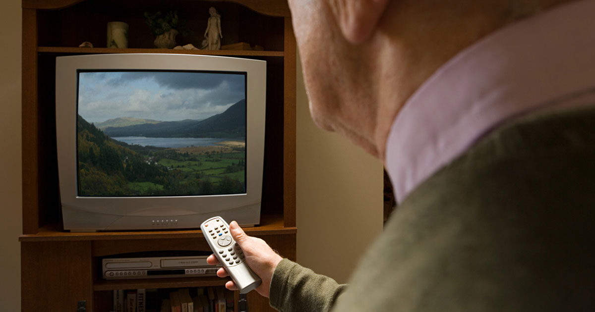 Senior Man Watching Old TV