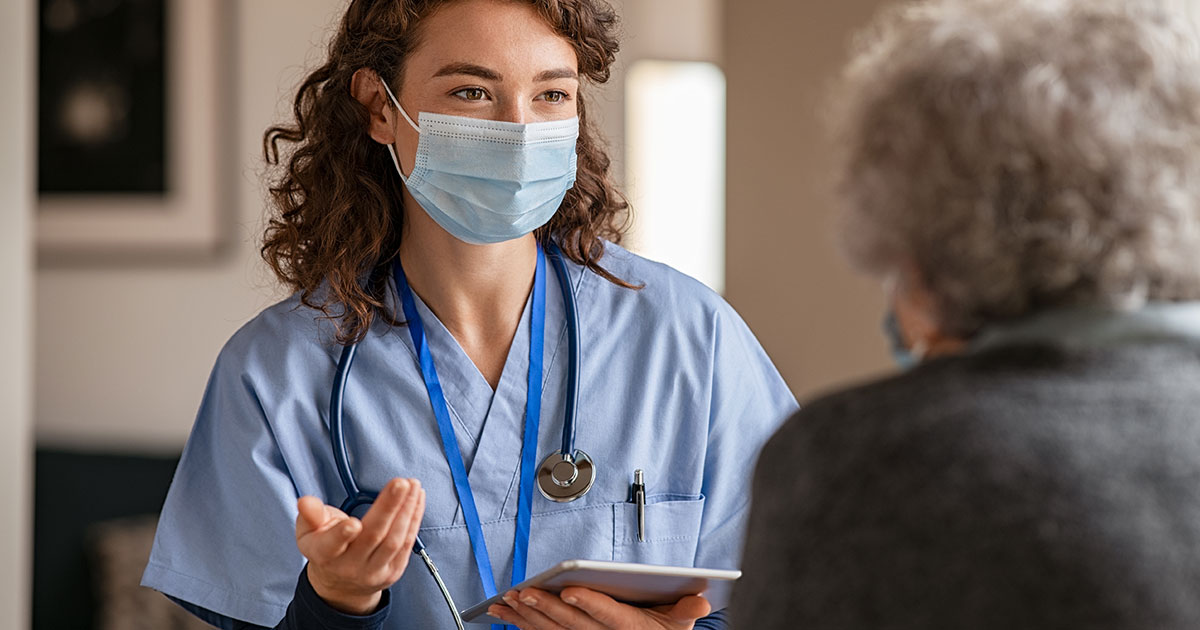 covid elderly patient doctor during nurse mask pandemic geriatric medicine being